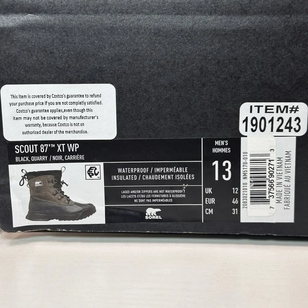 SOREL MEN'S SCOUT 87 XT WATERPROOF Insulated BOOT LEATHER SIZE 13 Black Quarry